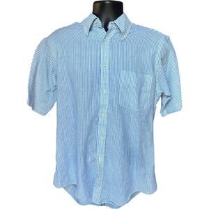 Vintage JC Penney Oxford Plus Striped Shirt Blue Button Down Preppy 90s 15½
